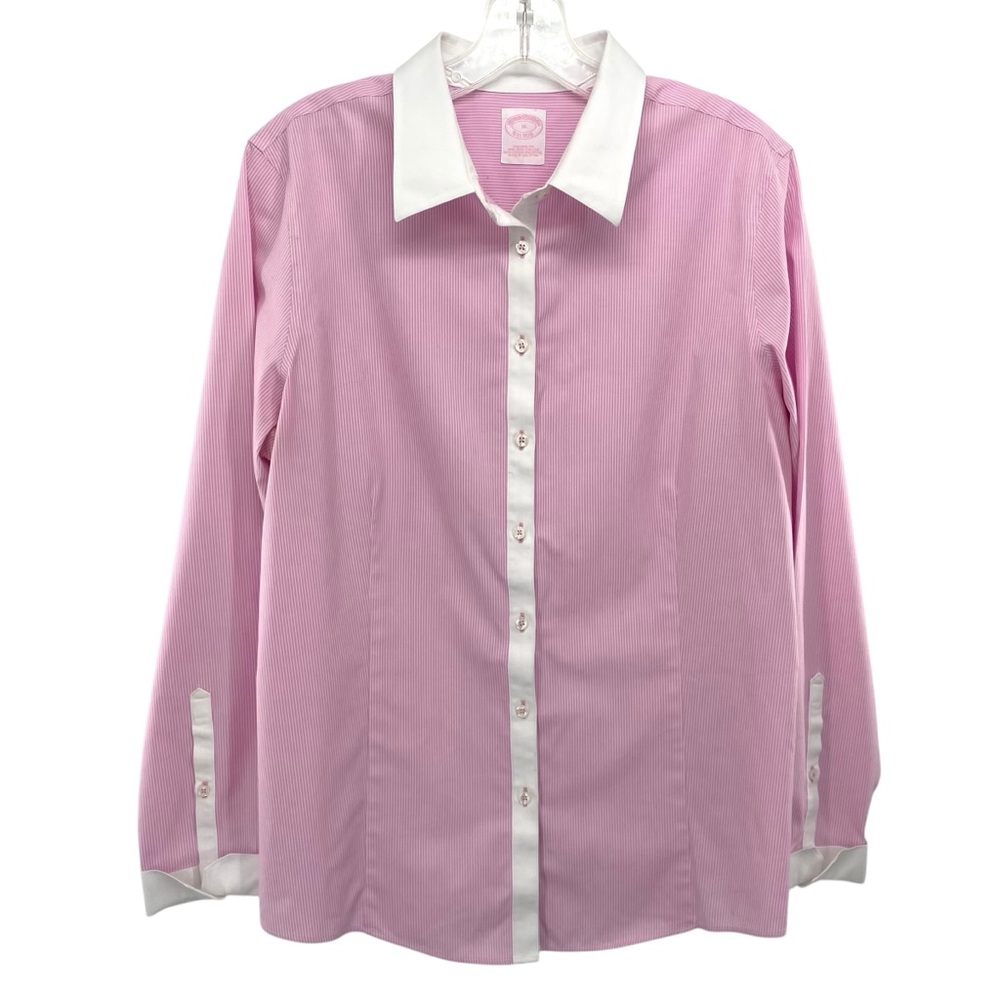 Brooks Brothers Womens Tailored Fit Pink Pinstripe Cuff Button Down Shirt Preppy